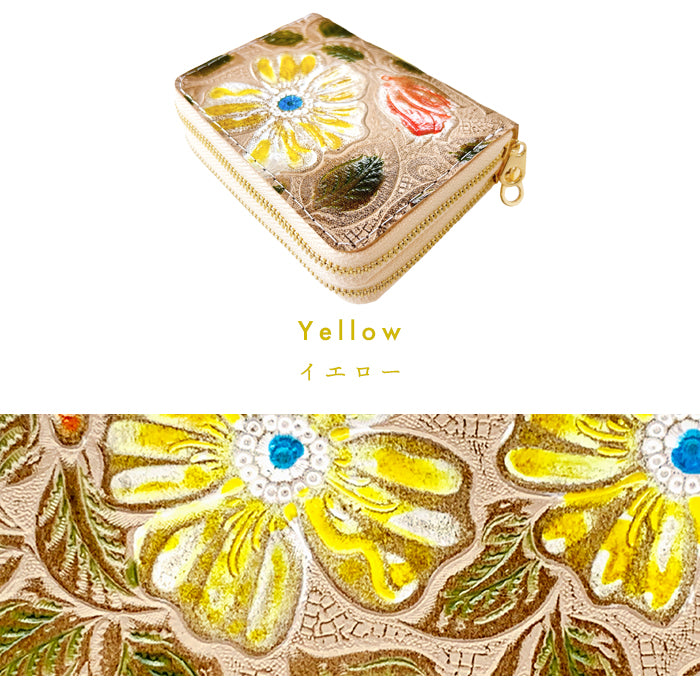 【財布の百貨店公式】 本革 レトロな花型押し 蛇腹 ダブルファスナー 財布 レディース カード収納 ミニ財布 小さい財布 使いやすい 牛革 革財布 ラウンド型財布 【安心の返品保証付き】
