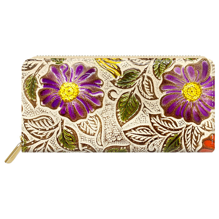 【財布の百貨店公式】 長財布 レトロな花型押し 本革 レディース 財布 ラウンド型ファスナー 花柄 | エレガントな花型押しデザインで、大人のおしゃれを演出 【安心の返品保証付き】