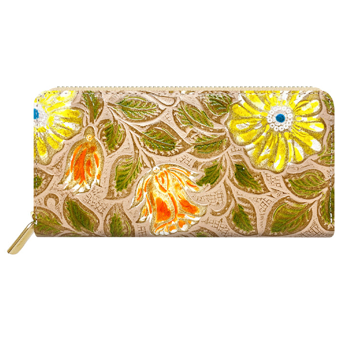 【財布の百貨店公式】 長財布 レトロな花型押し 本革 レディース 財布 ラウンド型ファスナー 花柄 | エレガントな花型押しデザインで、大人のおしゃれを演出 【安心の返品保証付き】