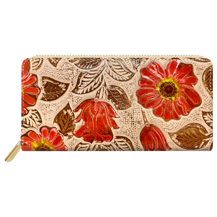【財布の百貨店公式】 長財布 レトロな花型押し 本革 レディース 財布 ラウンド型ファスナー 花柄 | エレガントな花型押しデザインで、大人のおしゃれを演出 【安心の返品保証付き】