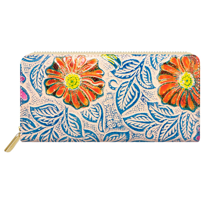 【財布の百貨店公式】 長財布 レトロな花型押し 本革 レディース 財布 ラウンド型ファスナー 花柄 | エレガントな花型押しデザインで、大人のおしゃれを演出 【安心の返品保証付き】