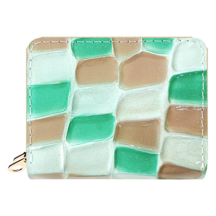 【財布の百貨店公式】 蛇腹 ダブルファスナー 財布 ステンドグラス 本革 カード収納 ミニ財布 小さい財布 使いやすい 牛革 革財布 ラウンド型財布 エナメル レディース 【安心の返品保証付き】