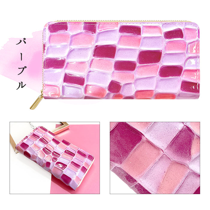 【財布の百貨店公式】 本革 ステンドグラス 蛇腹 カードポケット付き 財布 長財布 ラウンド型ファスナー レディース 大容量 【安心の返品保証付き】
