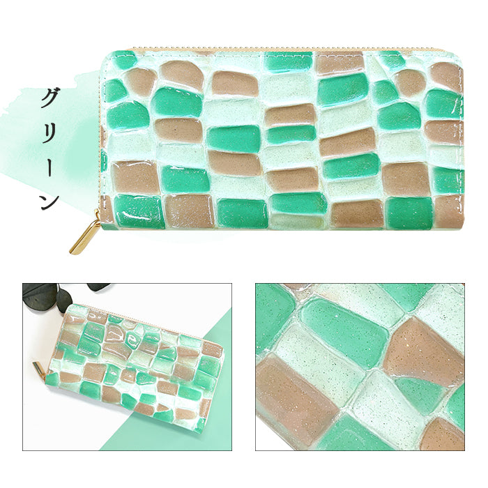 【財布の百貨店公式】 本革 ステンドグラス 蛇腹 カードポケット付き 財布 長財布 ラウンド型ファスナー レディース 大容量 【安心の返品保証付き】