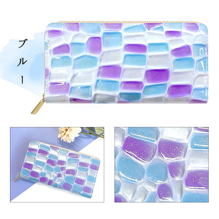 【財布の百貨店公式】 本革 ステンドグラス 蛇腹 カードポケット付き 財布 長財布 ラウンド型ファスナー レディース 大容量 【安心の返品保証付き】