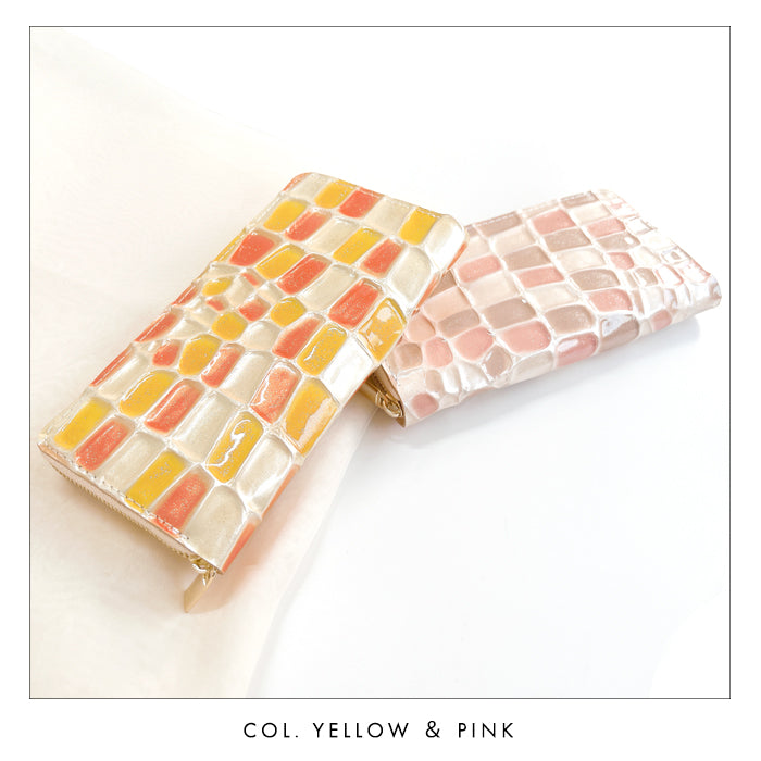 【財布の百貨店公式】 本革 ステンドグラス 蛇腹 カードポケット付き 財布 長財布 ラウンド型ファスナー レディース 大容量 【安心の返品保証付き】