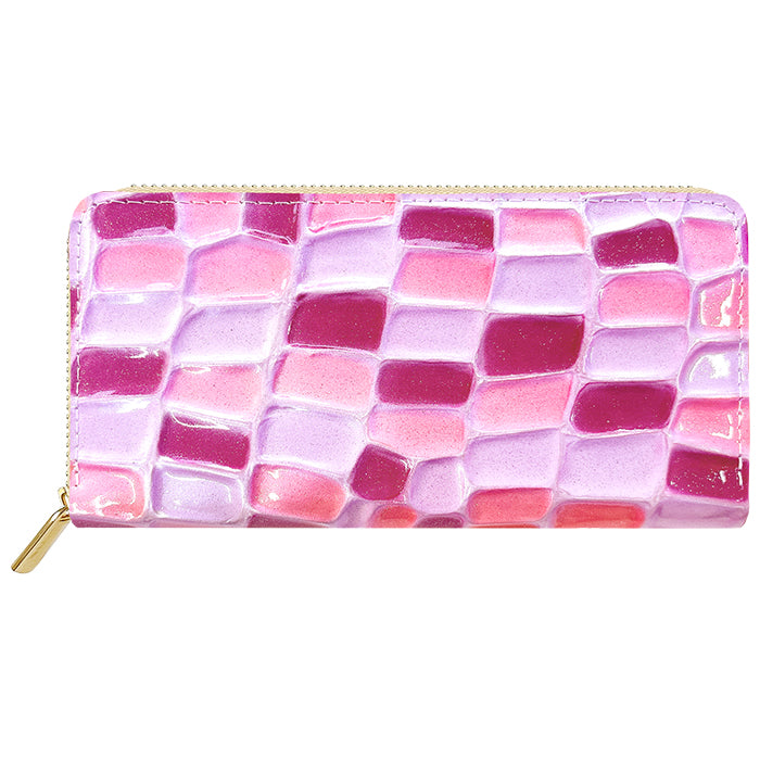 【財布の百貨店公式】 本革 ステンドグラス 蛇腹 カードポケット付き 財布 長財布 ラウンド型ファスナー レディース 大容量 【安心の返品保証付き】