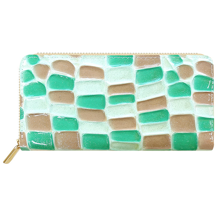 【財布の百貨店公式】 本革 ステンドグラス 蛇腹 カードポケット付き 財布 長財布 ラウンド型ファスナー レディース 大容量 【安心の返品保証付き】