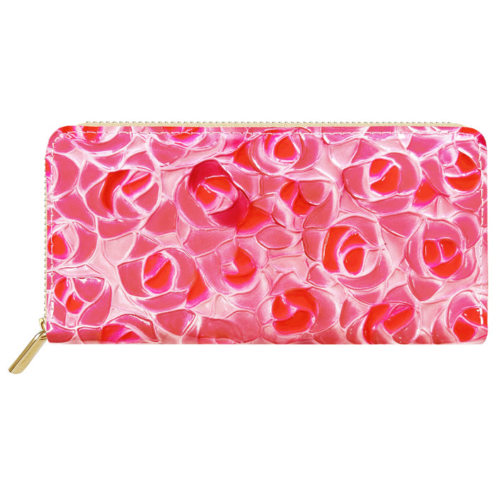 【財布の百貨店公式】 本革 ステンドグラスローズ 蛇腹 カードポケット付き 財布 長財布 レディース ラウンド型ファスナー エナメル 型押し【安心の返品保証付き】