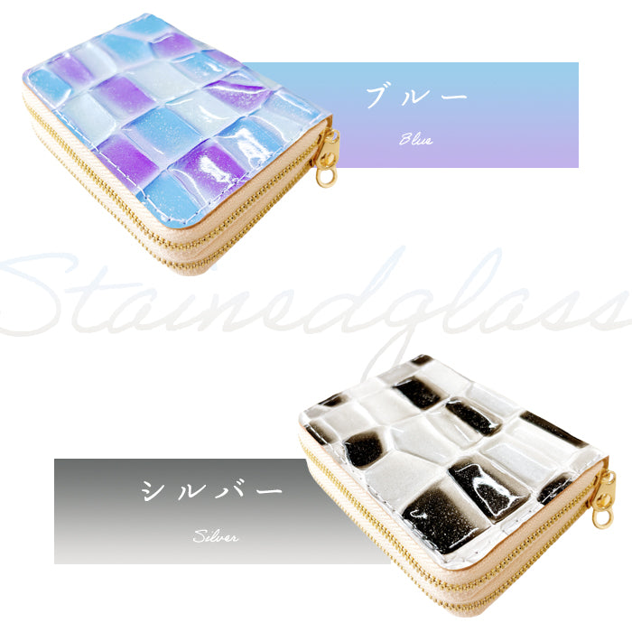 【財布の百貨店公式】 蛇腹 ダブルファスナー 財布 ステンドグラス 本革 カード収納 ミニ財布 小さい財布 使いやすい 牛革 革財布 ラウンド型財布 エナメル レディース 【安心の返品保証付き】