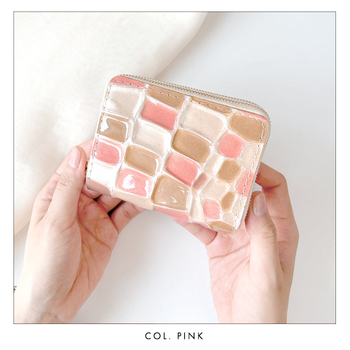 【財布の百貨店公式】 蛇腹 ダブルファスナー 財布 ステンドグラス 本革 カード収納 ミニ財布 小さい財布 使いやすい 牛革 革財布 ラウンド型財布 エナメル レディース 【安心の返品保証付き】