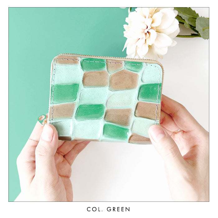 【財布の百貨店公式】 蛇腹 ダブルファスナー 財布 ステンドグラス 本革 カード収納 ミニ財布 小さい財布 使いやすい 牛革 革財布 ラウンド型財布 エナメル レディース 【安心の返品保証付き】