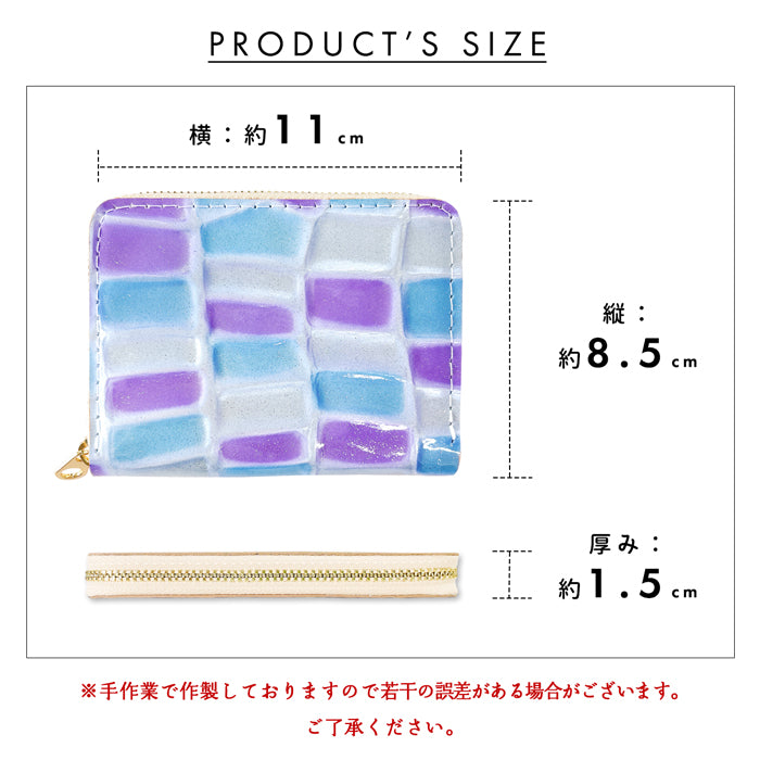 【財布の百貨店公式】 本革 財布 レディース ステンドグラス 蛇腹 シンプル財布 ラウンド型ファスナー ミニ財布 カード入れ エナメル 牛革 【安心の返品保証付き】