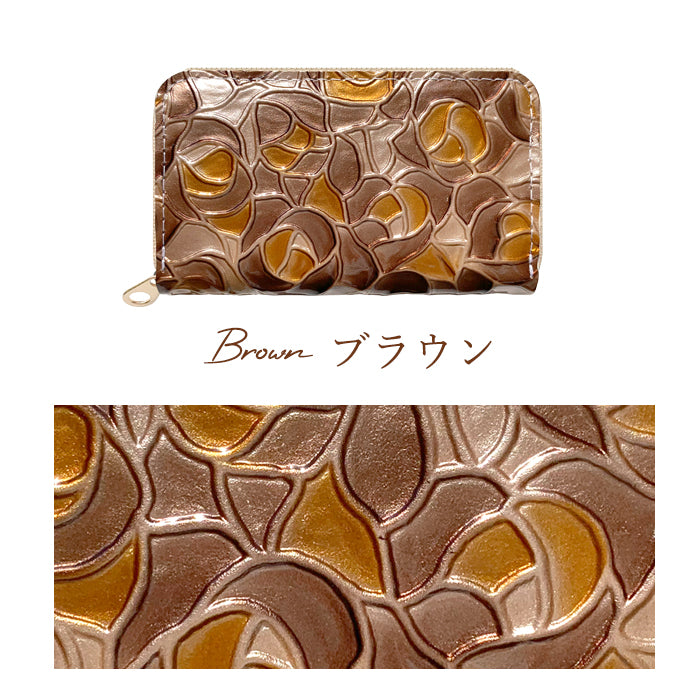 【財布の百貨店公式】 本革 ステンドグラス ローズ コインケース 小銭入れ ミニ財布 レディース ラウンドファスナー |ステンドグラスのような彩りと上品な輝きを放つコインケース
