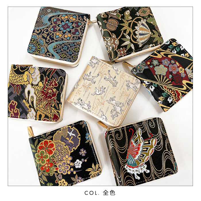 【財布の百貨店公式】西陣織 月影 ラウンド型 二つ折り財布 レディース メンズ 財布 ラウンドファスナー 小銭入れ コンパクト 和柄 日本製 【安心の返品保証付き】