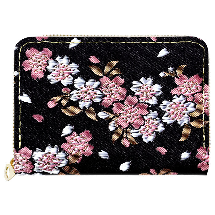 【財布の百貨店公式】 西陣織 宵 ミニ財布 財布 金襴 ミニウォレット コンパクト ラウンドファスナー サイフ さいふ ウォレット 小さい財布 カード収納 ラウンド財布 ミニサイフ 和風 和柄 和 豪華 織物 桜 波割付 変わりのし文 ハンドメイド 【安心の返品保証付き】