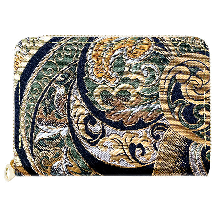 【財布の百貨店公式】 西陣織 宵 ミニ財布 財布 金襴 ミニウォレット コンパクト ラウンドファスナー サイフ さいふ ウォレット 小さい財布 カード収納 ラウンド財布 ミニサイフ 和風 和柄 和 豪華 織物 桜 波割付 変わりのし文 ハンドメイド 【安心の返品保証付き】