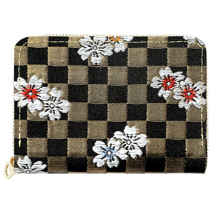 【財布の百貨店公式】 西陣織 宵 ミニ財布 財布 金襴 ミニウォレット コンパクト ラウンドファスナー サイフ さいふ ウォレット 小さい財布 カード収納 ラウンド財布 ミニサイフ 和風 和柄 和 豪華 織物 桜 波割付 変わりのし文 ハンドメイド 【安心の返品保証付き】