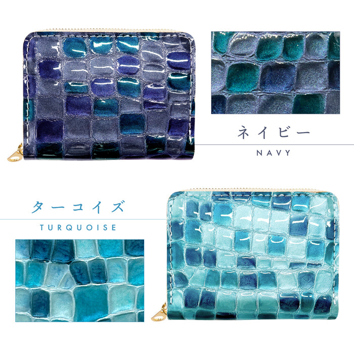 【財布の百貨店公式】 蛇腹 シンプル財布 本革 ちょっと上品なステンドグラス 財布 ラウンド型ファスナー レディース ミニ財布 カード入れ エナメル 牛革 【安心の返品保証付き】