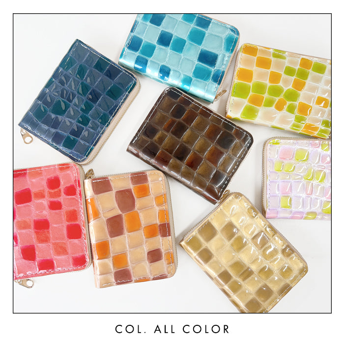 【財布の百貨店公式】 蛇腹 シンプル財布 本革 ちょっと上品なステンドグラス 財布 ラウンド型ファスナー レディース ミニ財布 カード入れ エナメル 牛革 【安心の返品保証付き】