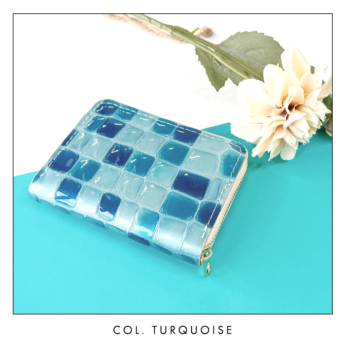 【財布の百貨店公式】 蛇腹 シンプル財布 本革 ちょっと上品なステンドグラス 財布 ラウンド型ファスナー レディース ミニ財布 カード入れ エナメル 牛革 【安心の返品保証付き】