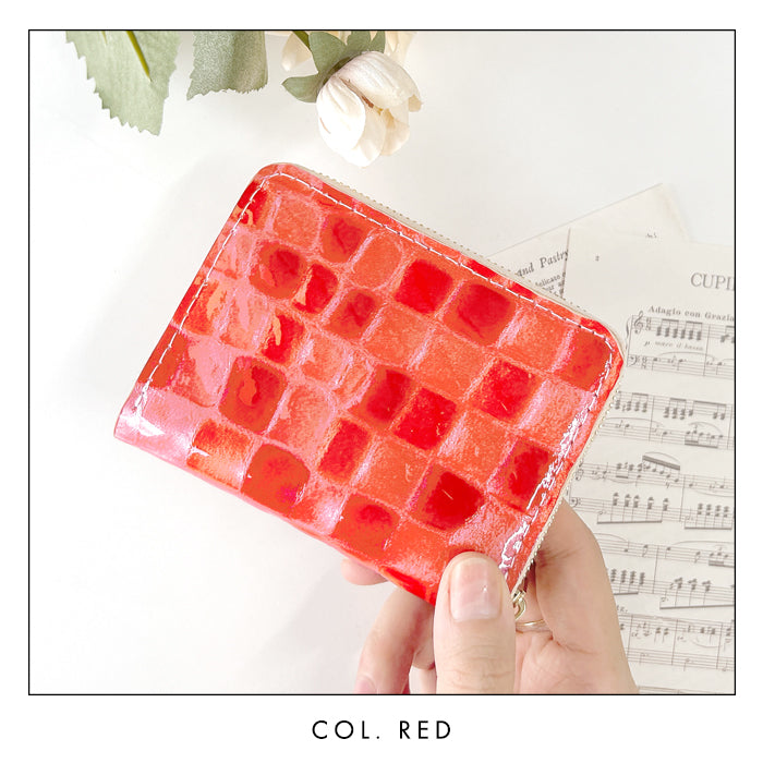 【財布の百貨店公式】 蛇腹 シンプル財布 本革 ちょっと上品なステンドグラス 財布 ラウンド型ファスナー レディース ミニ財布 カード入れ エナメル 牛革 【安心の返品保証付き】