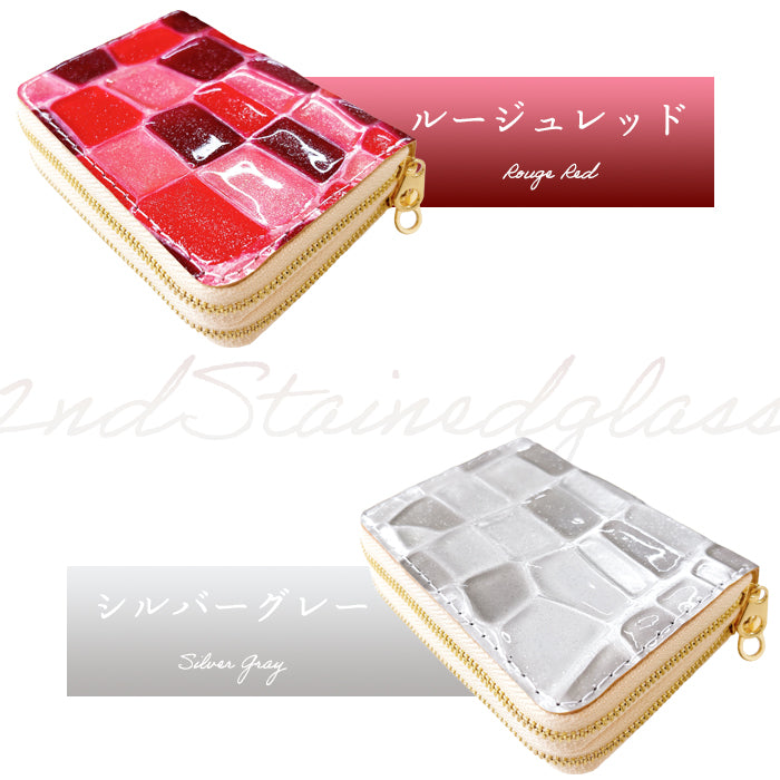 【財布の百貨店公式】 蛇腹 ダブルファスナー 財布 2ndステンドグラス 本革 レディース カード収納 ミニ財布 小さい財布 使いやすい 牛革 革財布 ラウンド型財布 エナメル 【安心の返品保証付き】