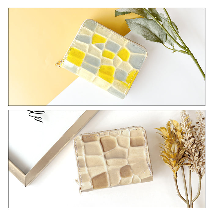 【財布の百貨店公式】 蛇腹 ダブルファスナー 財布 2ndステンドグラス 本革 レディース カード収納 ミニ財布 小さい財布 使いやすい 牛革 革財布 ラウンド型財布 エナメル 【安心の返品保証付き】