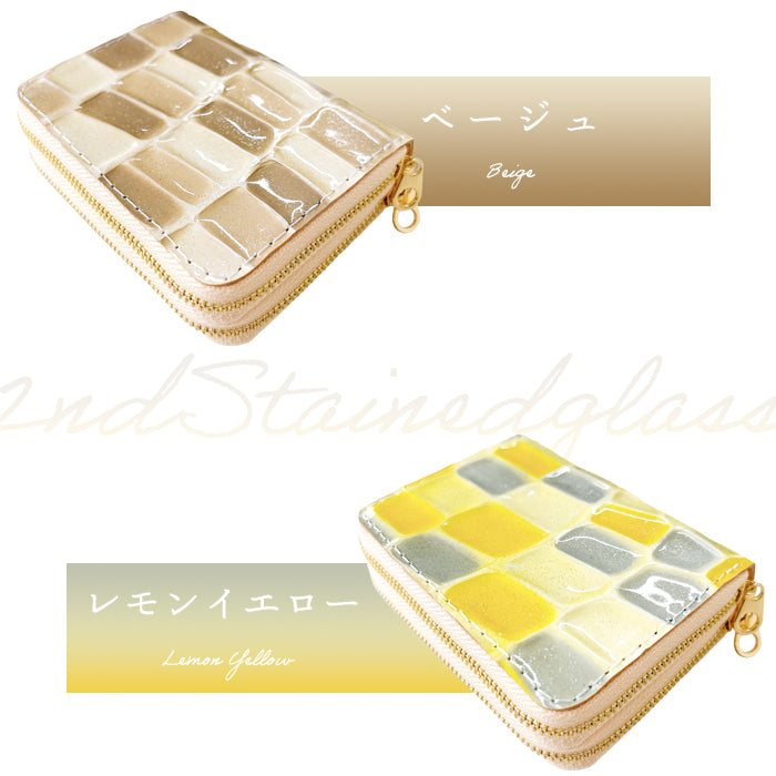 【財布の百貨店公式】 蛇腹 ダブルファスナー 財布 2ndステンドグラス 本革 レディース カード収納 ミニ財布 小さい財布 使いやすい 牛革 革財布 ラウンド型財布 エナメル 【安心の返品保証付き】