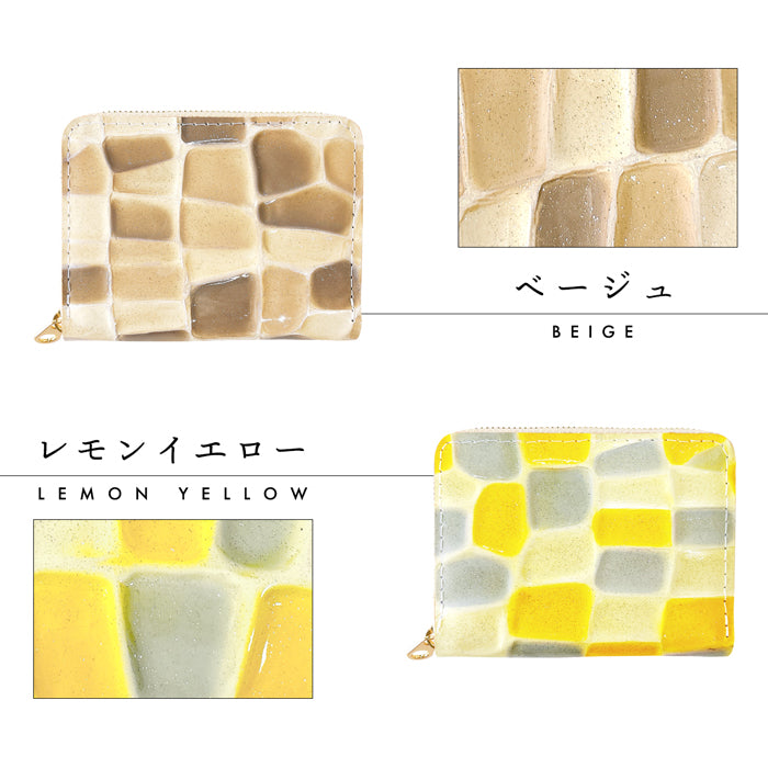 【財布の百貨店公式】 蛇腹 シンプル財布 本革 財布 2ndステンドグラス レディース ラウンド型ファスナー ミニ財布 カード入れ エナメル 牛革 【安心の返品保証付き】