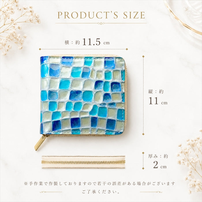 【財布の百貨店公式】本革 3rdステンドグラス ラウンド型 二つ折り財布 ラウンドファスナー 財布 小銭入れ レディース 薄型 エナメル 【安心の返品保証付き】