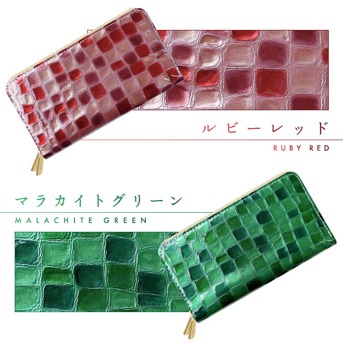 【財布の百貨店公式】 本革 蛇腹ダブルファスナー長財布 3rdステンドグラス 大容量 蛇腹式  レディース 財布 カード収納 ラウンド型財布 日本製 【安心の返品保証付き】