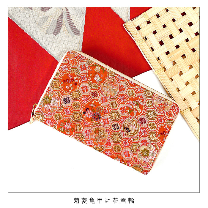 【財布の百貨店公式】 通帳も入る長財布 西陣織 明 パスポート 母子手帳 ケース 大容量 多機能 ラウンドファスナー レディース 和柄 和 金襴【安心の返品保証付き】