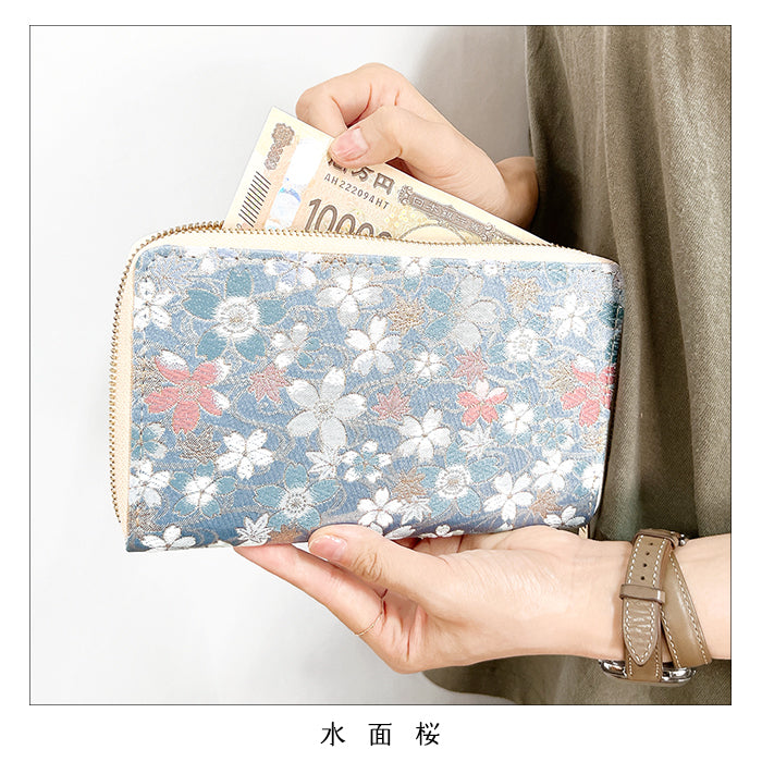 【財布の百貨店公式】 通帳も入る長財布 西陣織 明 パスポート 母子手帳 ケース 大容量 多機能 ラウンドファスナー レディース 和柄 和 金襴【安心の返品保証付き】