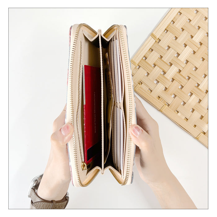 【財布の百貨店公式】 通帳も入る長財布 西陣織 明 パスポート 母子手帳 ケース 大容量 多機能 ラウンドファスナー レディース 和柄 和 金襴【安心の返品保証付き】