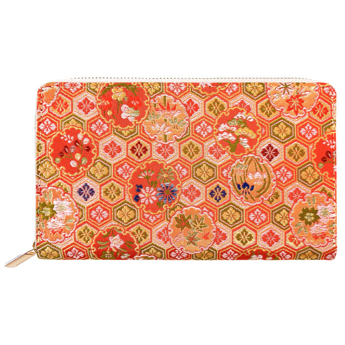 【財布の百貨店公式】 通帳も入る長財布 西陣織 明 パスポート 母子手帳 ケース 大容量 多機能 ラウンドファスナー レディース 和柄 和 金襴【安心の返品保証付き】