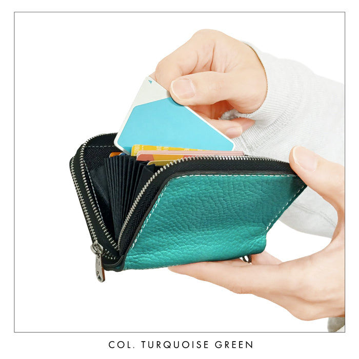 【財布の百貨店公式】 蛇腹 ダブルファスナー 財布 本革 型押し カード収納 ミニ財布 小さい財布 使いやすい 牛革 革財布 ラウンド型財布 ベーシックダンディ 【安心の返品保証付き】