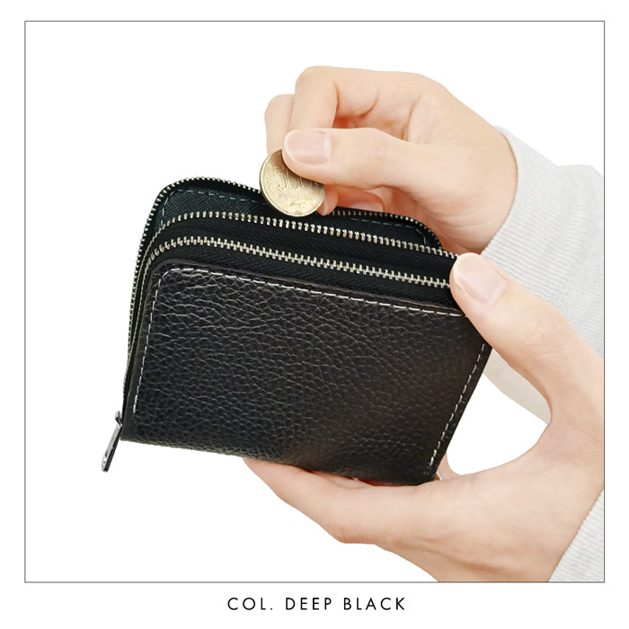 【財布の百貨店公式】 蛇腹 ダブルファスナー 財布 本革 型押し カード収納 ミニ財布 小さい財布 使いやすい 牛革 革財布 ラウンド型財布 ベーシックダンディ 【安心の返品保証付き】