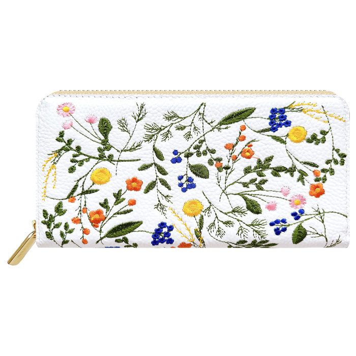 【財布の百貨店公式】 本革 長財布 ボタニカル刺繡 財布 ラウンド型長財布 レディース 型押し カード収納 花 [WL-R1-S4]【安心の返品保証付き】