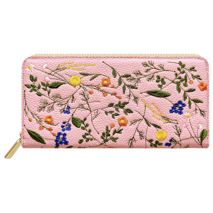 【財布の百貨店公式】 本革 長財布 ボタニカル刺繡 財布 ラウンド型長財布 レディース 型押し カード収納 花 [WL-R1-S4]【安心の返品保証付き】