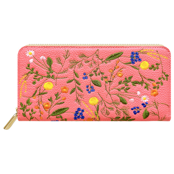 【財布の百貨店公式】 本革 長財布 ボタニカル刺繡 財布 ラウンド型長財布 レディース 型押し カード収納 花 [WL-R1-S4]【安心の返品保証付き】
