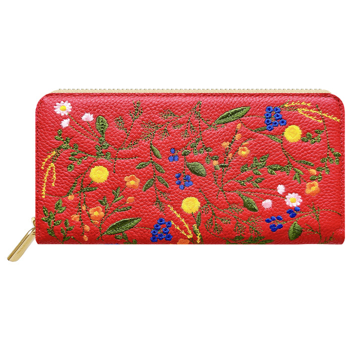 【財布の百貨店公式】 本革 長財布 ボタニカル刺繡 財布 ラウンド型長財布 レディース 型押し カード収納 花 [WL-R1-S4]【安心の返品保証付き】