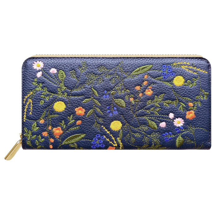 【財布の百貨店公式】 本革 長財布 ボタニカル刺繡 財布 ラウンド型長財布 レディース 型押し カード収納 花 [WL-R1-S4]【安心の返品保証付き】