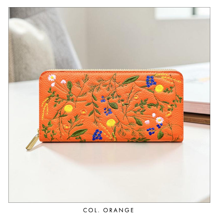 【財布の百貨店公式】 本革 長財布 ボタニカル刺繡 財布 ラウンド型長財布 レディース 型押し カード収納 花 [WL-R1-S4]【安心の返品保証付き】