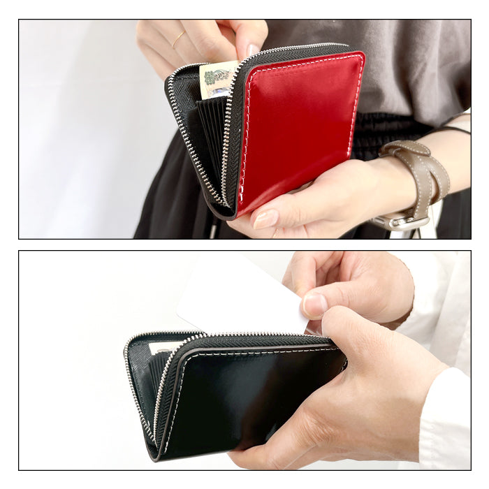 【財布の百貨店公式】 本革 コードバン 蛇腹 シンプル 財布 長財布 ラウンド型ファスナー 牛革 メンズ 馬革 ホースレザー サイフ 【安心の返品保証付き】