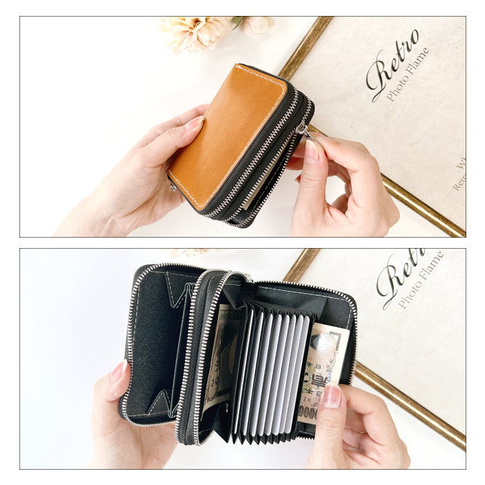 【財布の百貨店公式】 本革 コードバン 蛇腹 ダブルファスナー 財布 馬革 メンズ カード収納 ミニ財布 小さい財布 ラウンド型財布 ホースレザー 【安心の返品保証付き】