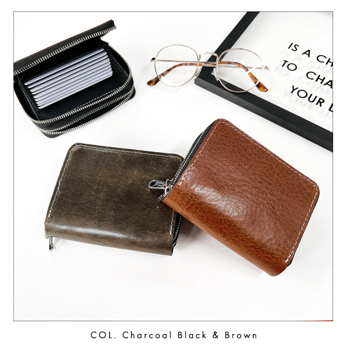 【財布の百貨店公式】 蛇腹 ダブルファスナー 財布 本革 イタリア産 ダグラスレザー カード収納 ミニ財布 小さい財布 使いやすい 牛革 革財布 ラウンド型財布 【安心の返品保証付き】