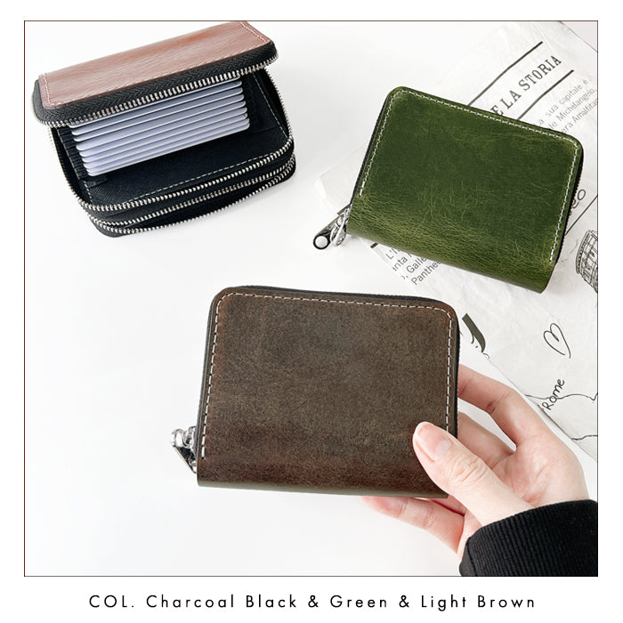 【財布の百貨店公式】 蛇腹 ダブルファスナー 財布 本革 イタリア産 ダグラスレザー カード収納 ミニ財布 小さい財布 使いやすい 牛革 革財布 ラウンド型財布 【安心の返品保証付き】