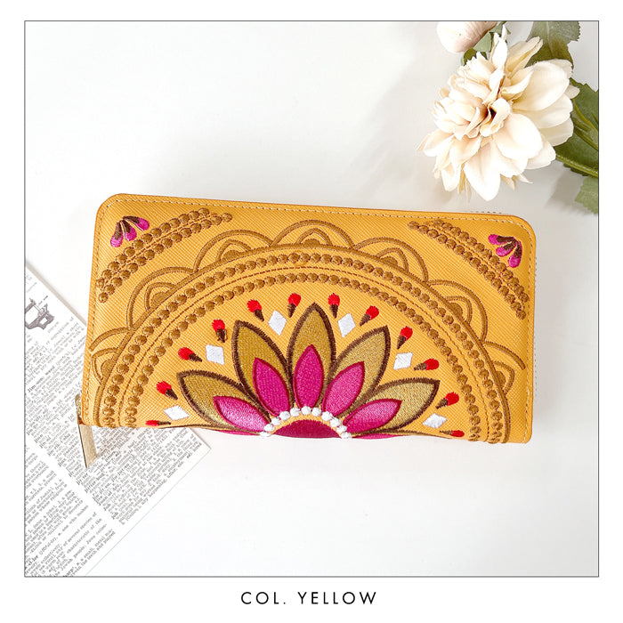 【財布の百貨店公式】 エスニック刺繍 長財布 本革 財布 レディース ラウンド型ファスナー サフィアーノレザー メンズ エスニック柄 WL-R1-S1 【安心の返品保証付き】