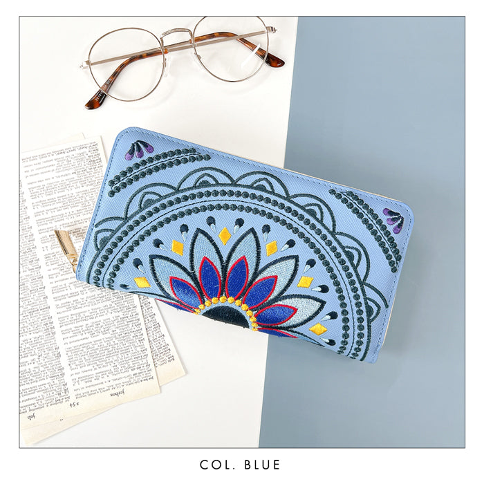 【財布の百貨店公式】 エスニック刺繍 長財布 本革 財布 レディース ラウンド型ファスナー サフィアーノレザー メンズ エスニック柄 WL-R1-S1 【安心の返品保証付き】